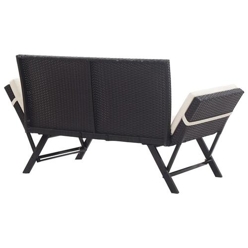 Havebænk med hynder 176 cm polyrattan sort