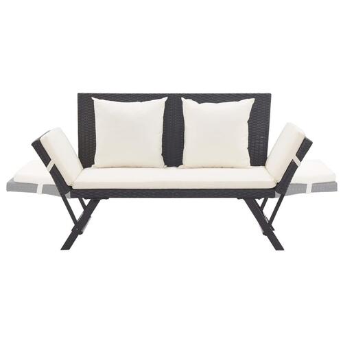 Havebænk med hynder 176 cm polyrattan sort