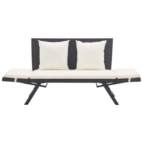 Havebænk med hynder 176 cm polyrattan sort
