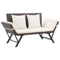 Havebænk med hynder 176 cm polyrattan brun