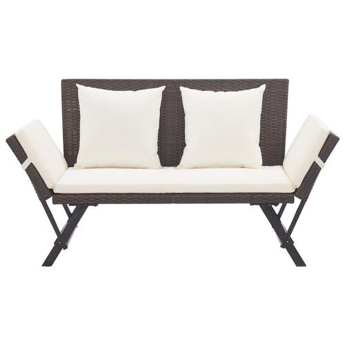 Havebænk med hynder 176 cm polyrattan brun