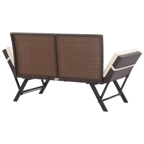 Havebænk med hynder 176 cm polyrattan brun