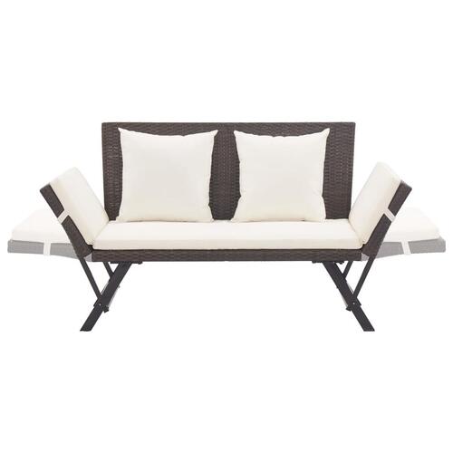 Havebænk med hynder 176 cm polyrattan brun