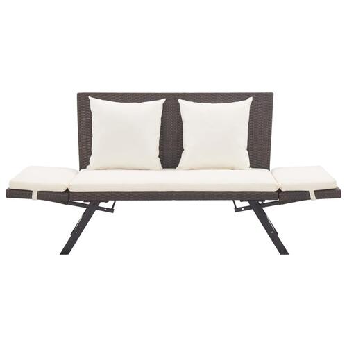 Havebænk med hynder 176 cm polyrattan brun
