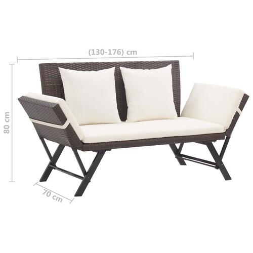 Havebænk med hynder 176 cm polyrattan brun