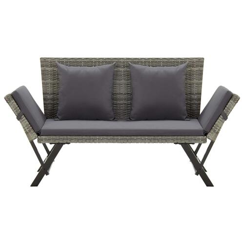 Havebænk med hynder 176 cm polyrattan grå
