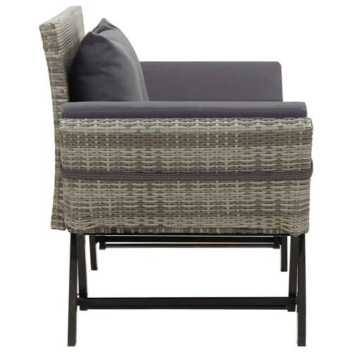 Havebænk med hynder 176 cm polyrattan grå