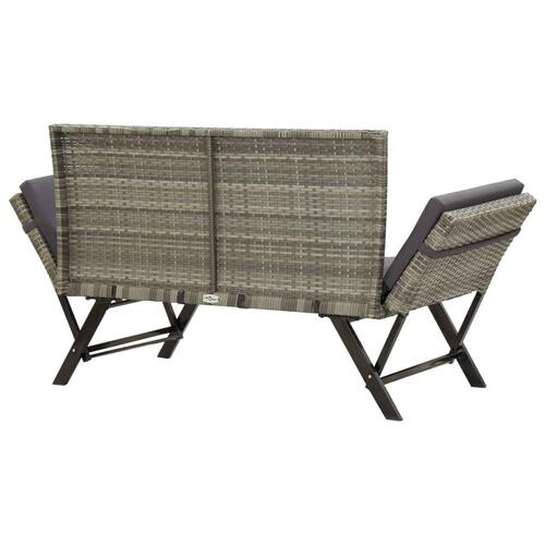 Havebænk med hynder 176 cm polyrattan grå