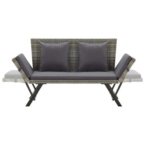 Havebænk med hynder 176 cm polyrattan grå