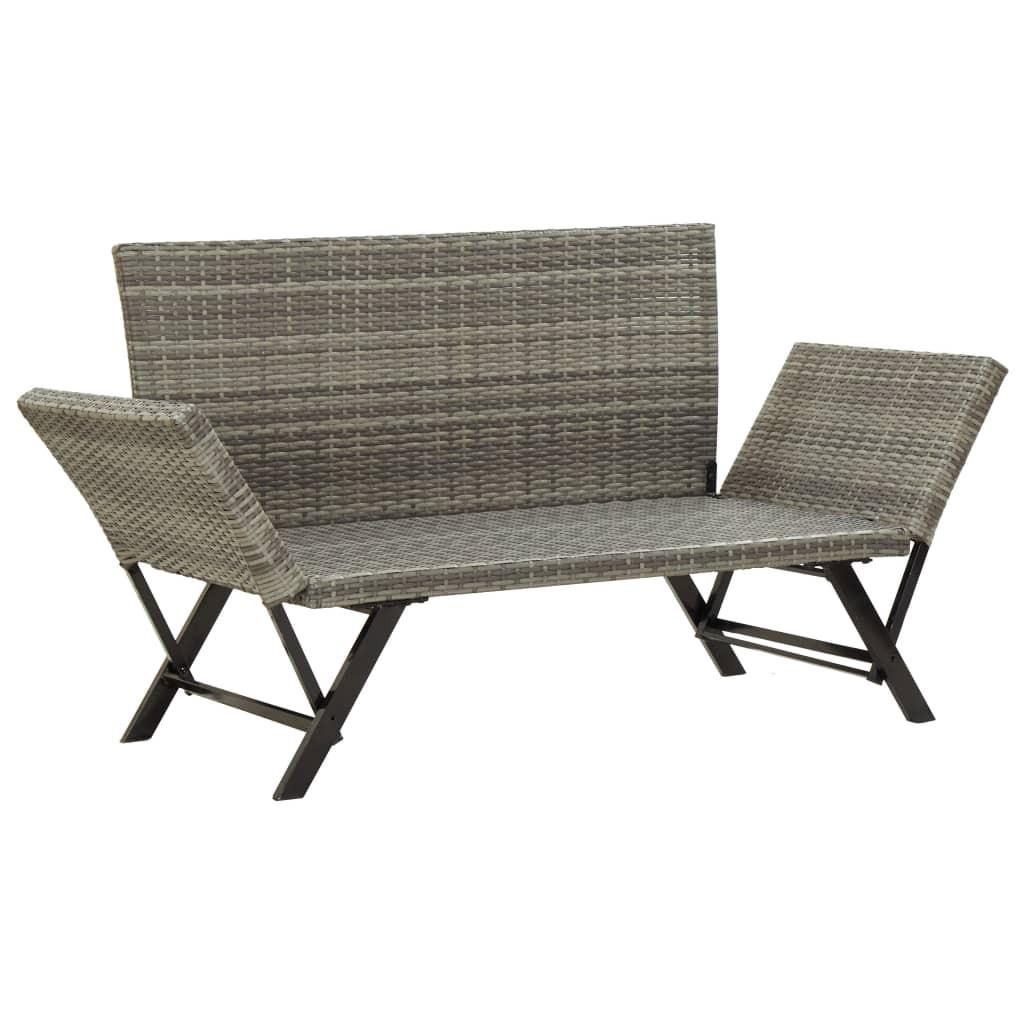 Havebænk med hynder 176 cm polyrattan grå