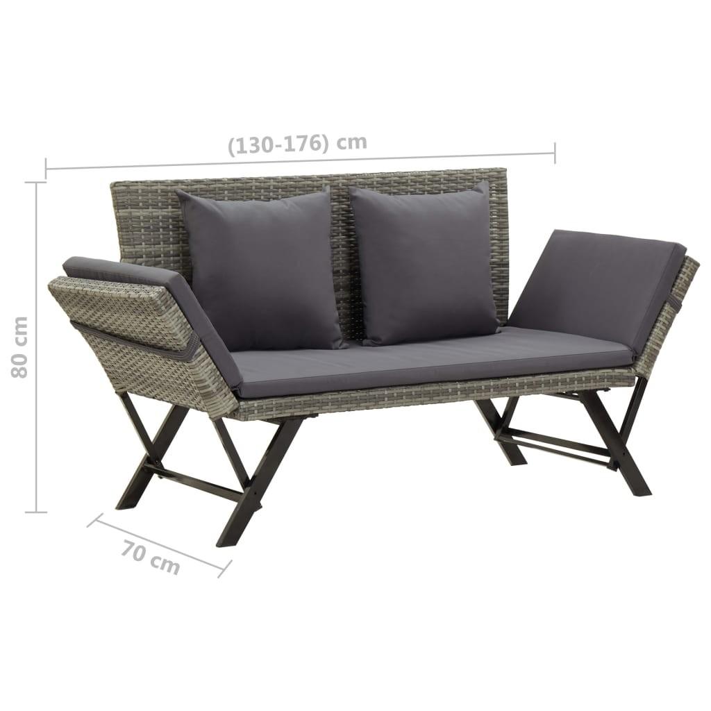 Havebænk med hynder 176 cm polyrattan grå