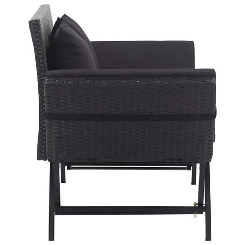 Havebænk med hynder 176 cm polyrattan sort