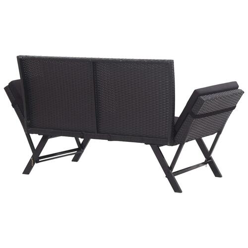 Havebænk med hynder 176 cm polyrattan sort