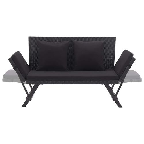 Havebænk med hynder 176 cm polyrattan sort
