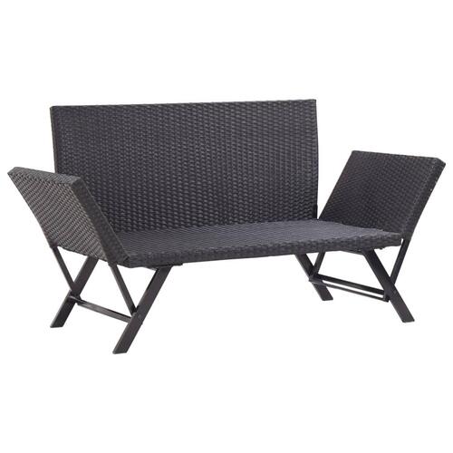 Havebænk med hynder 176 cm polyrattan sort