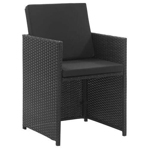Udendørs spisebordssæt 3 dele med hynder polyrattan sort