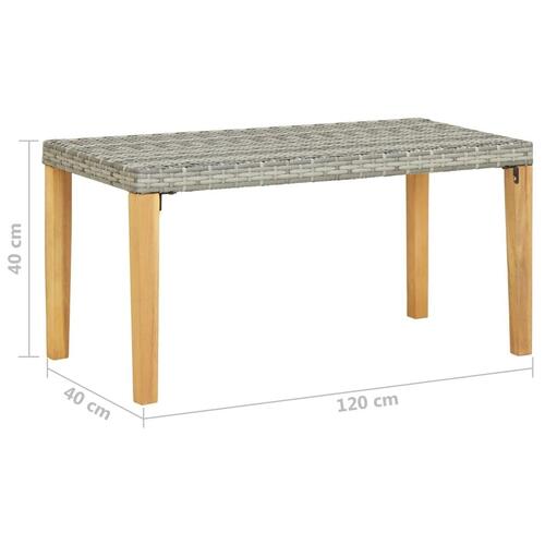 Havebænk 120 cm polyrattan og massivt akacietræ grå