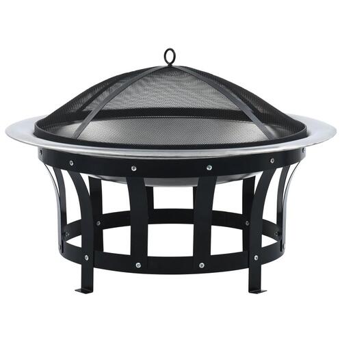 Bålfad med grill rustfrit stål 76 cm