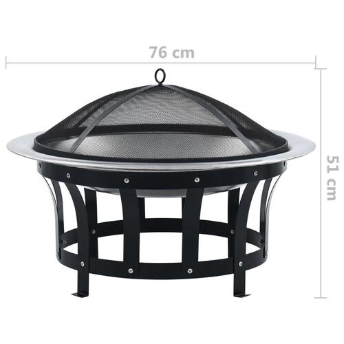 Bålfad med grill rustfrit stål 76 cm