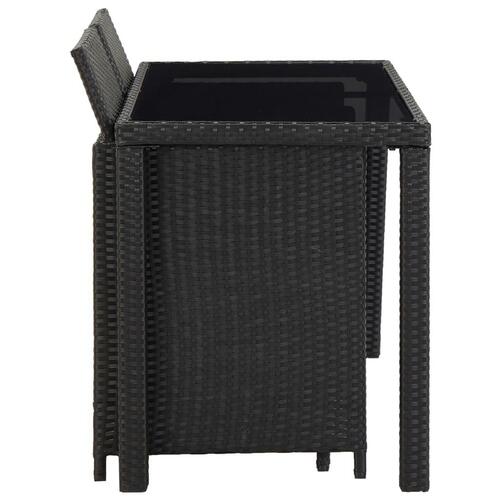 Udendørs spisebordssæt 5 dele med hynder polyrattan sort