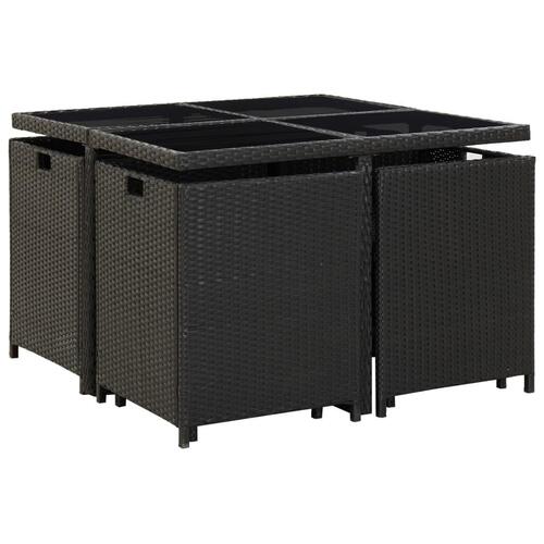 Udendørs spisebordssæt 9 dele med hynder polyrattan sort