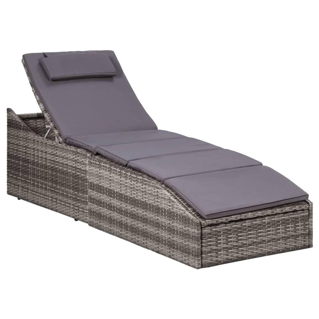 Liggestol med hynde polyrattan grå