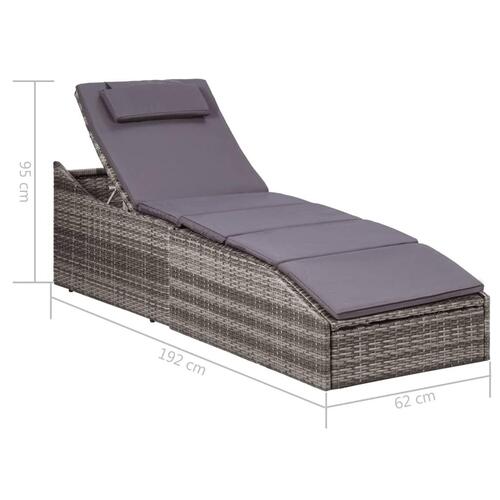 Liggestol med hynde polyrattan grå