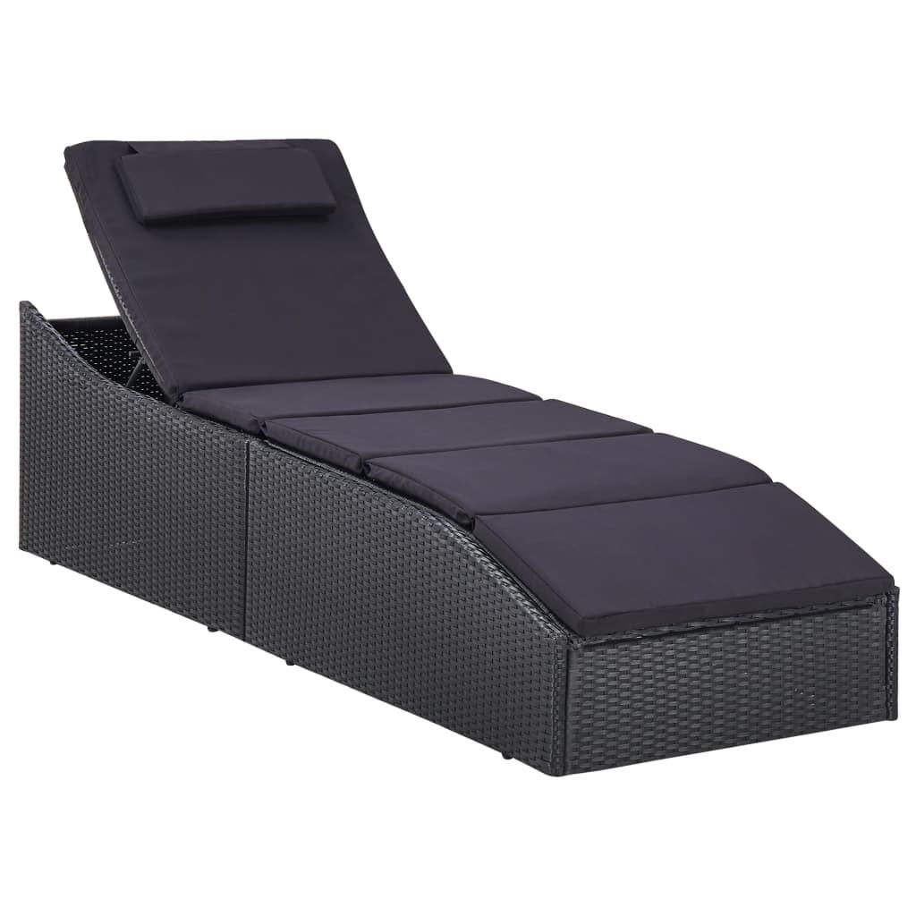 Liggestol med hynde polyrattan sort