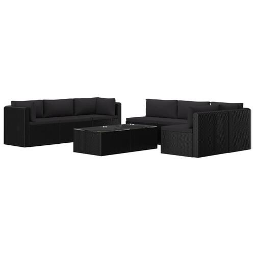 Haveloungesæt 9 dele med hynder polyrattan sort