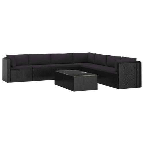 Haveloungesæt 9 dele med hynder polyrattan sort