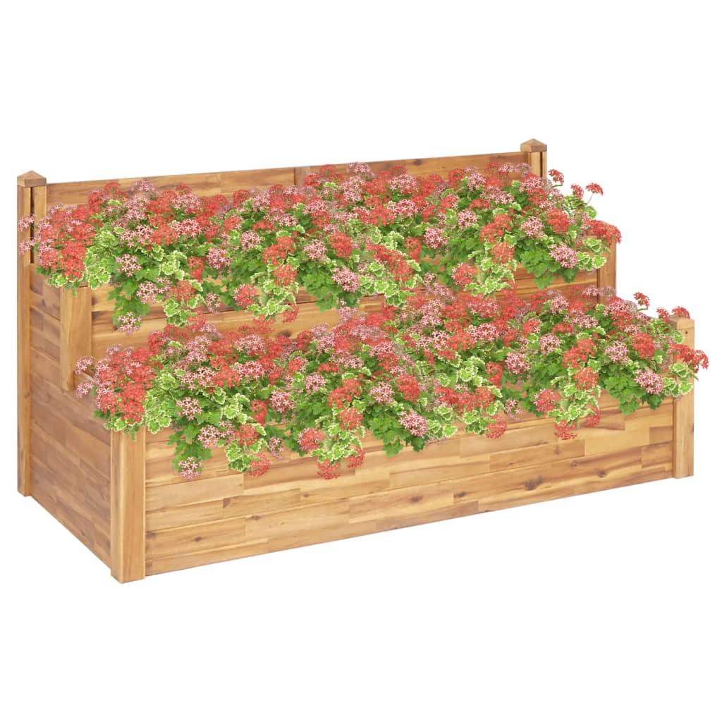 Plantekasse i 2 niveauer 160 x 75 x 84 cm massivt akacietræ