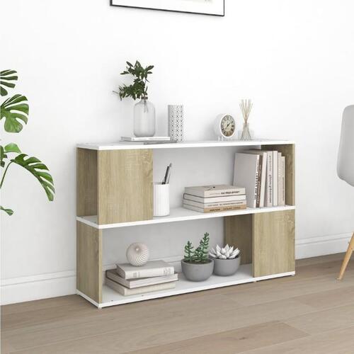 Bogskab 100x24x63 cm spånplade hvid og sonoma-egetræsfarvet