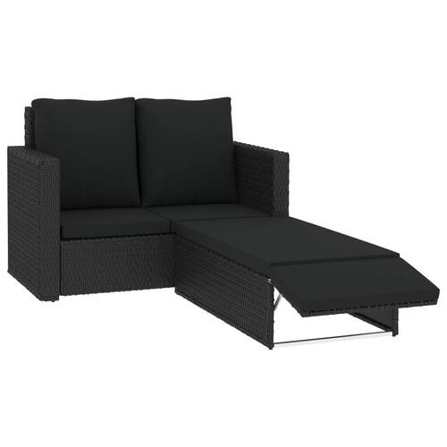 Haveloungesæt 2 dele med hynder polyrattan sort