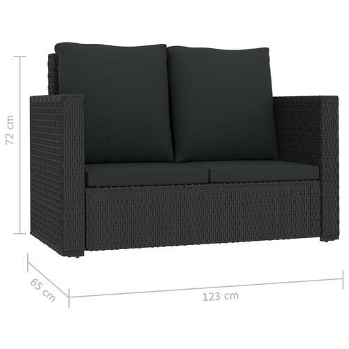Haveloungesæt 2 dele med hynder polyrattan sort