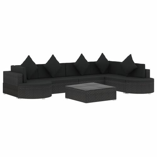 Loungesæt til haven 8 dele med hynder polyrattan sort