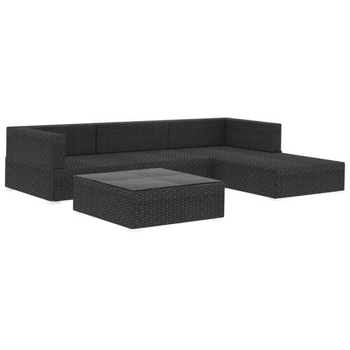 Haveloungesæt 5 dele med hynder polyrattan sort