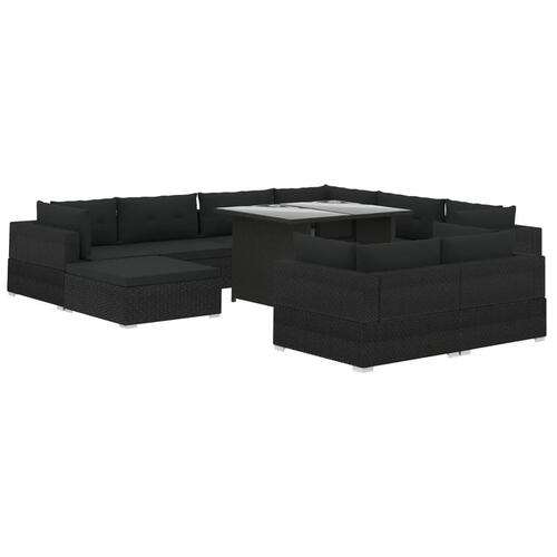 Haveloungesæt 10 dele med hynder polyrattan sort