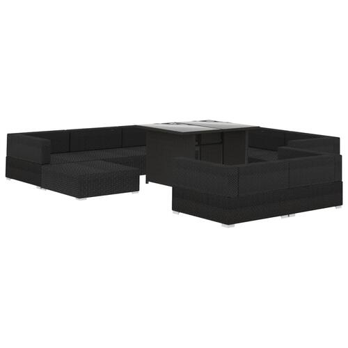 Haveloungesæt 10 dele med hynder polyrattan sort