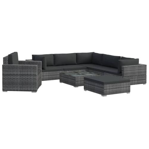 Haveloungesæt 8 dele med hynder polyrattan grå