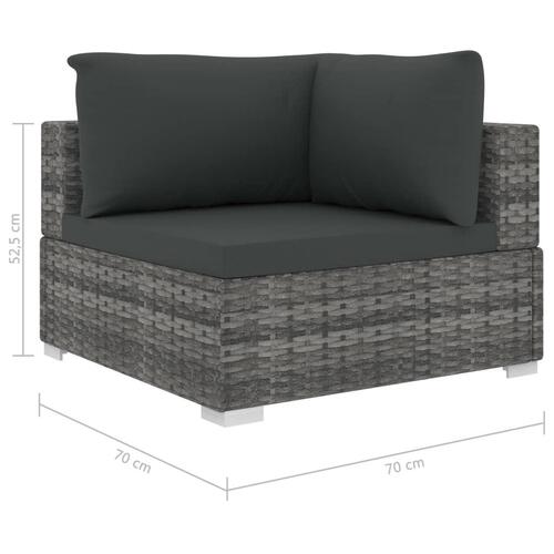 Haveloungesæt 8 dele med hynder polyrattan grå