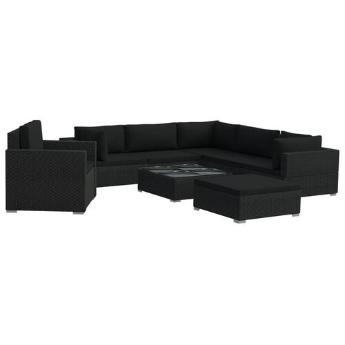 Haveloungesæt 8 dele med hynder polyrattan sort