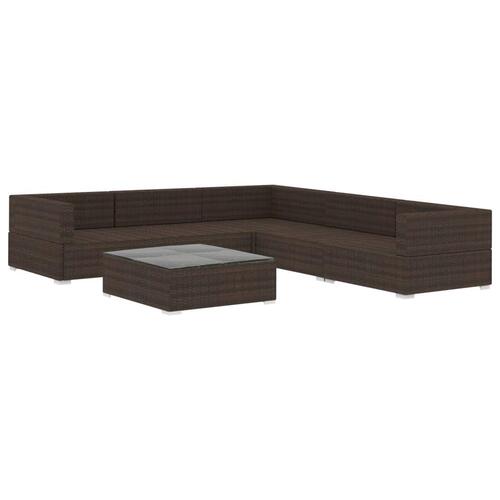 Haveloungesæt 6 dele med hynder polyrattan brun