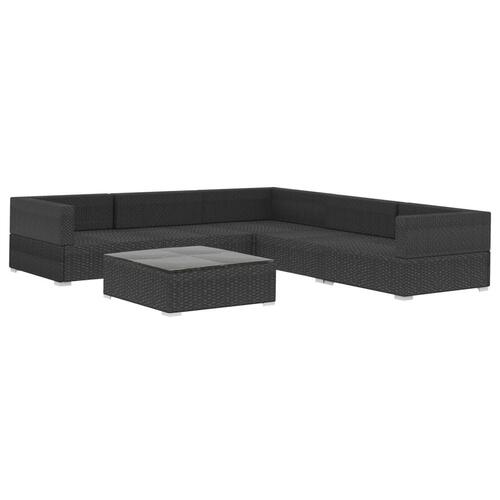 Haveloungesæt 6 dele med hynder polyrattan sort