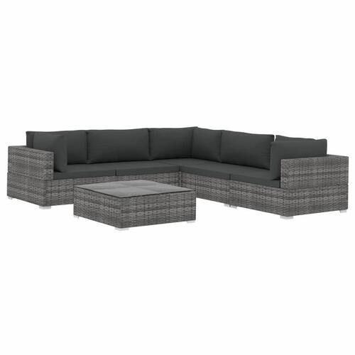 Haveloungesæt 6 dele med hynder polyrattan grå