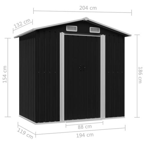 Opbevaringsskur til haven 204x132x186 cm stål antracitgrå