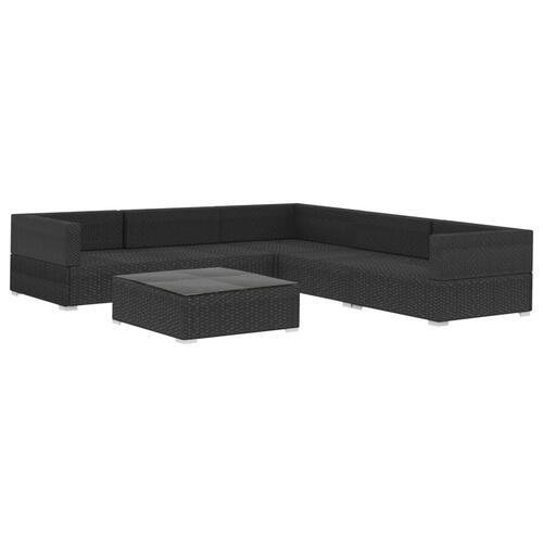 Haveloungesæt 6 dele med hynder polyrattan sort