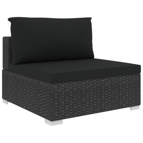 Haveloungesæt 6 dele med hynder polyrattan sort