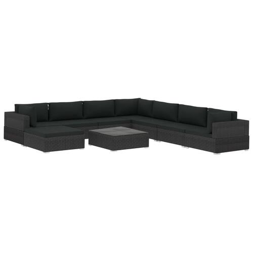Haveloungesæt 9 dele med hynder polyrattan sort