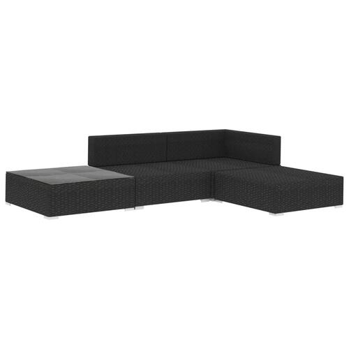 Loungesæt til haven 4 dele med hynder polyrattan sort