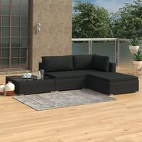 Haveloungesæt 4 dele med hynder polyrattan sort